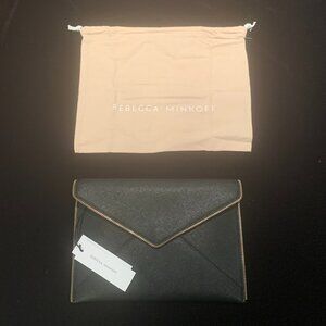 Rebecca Minkoff Black Leo Clutch with Gold Chain Strap